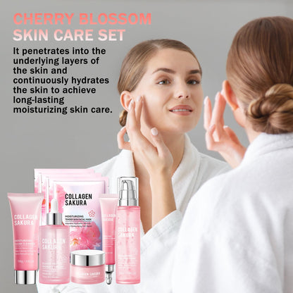 PPPanYiDi 8-Piece Sakura Skincare Set – Travel-Size Hydration with Cleanser, Serum, Toner, Moisturizer & Sheet Masks