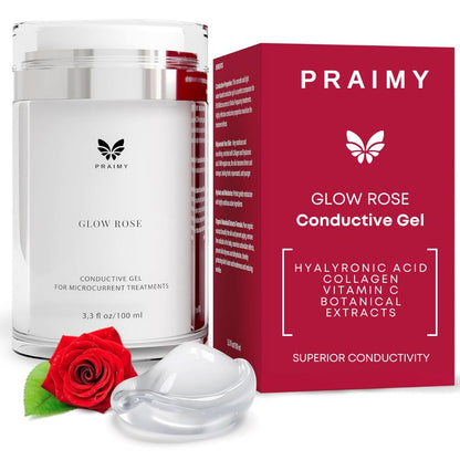 Praimy Glow Rose Premium Conductive Gel for Microcurrent & RF Devices — Strong Current, Consistent Lift