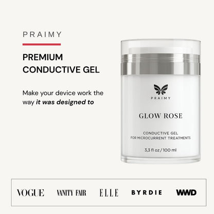 Praimy Glow Rose Premium Conductive Gel for Microcurrent & RF Devices — Strong Current, Consistent Lift