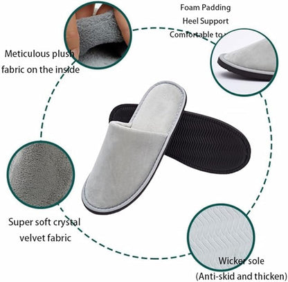 6 Pairs Premium Spa Slippers Gray & Beige – Soft Non-Slip Guest Slippers for Hotel and Bridal