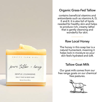 Pretty Farm Girl Pure Tallow + Honey Soap Bar — Fragrance Free for Sensitive Skin