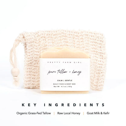 Pretty Farm Girl Pure Tallow + Honey Soap Bar — Fragrance Free for Sensitive Skin