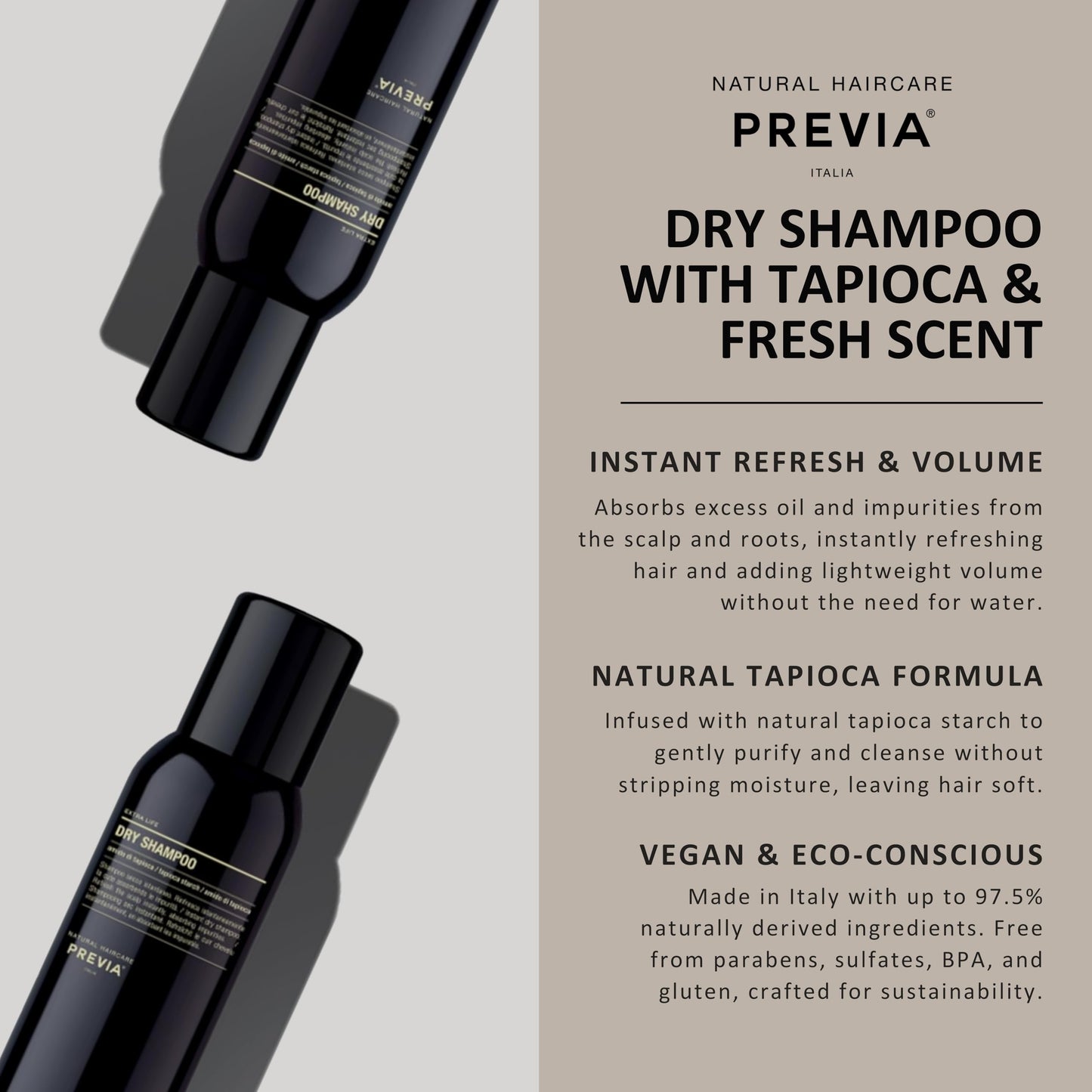 PREVIA Extra Life Dry Shampoo | Instant Refresh with Tapioca Starch | 6.76 oz