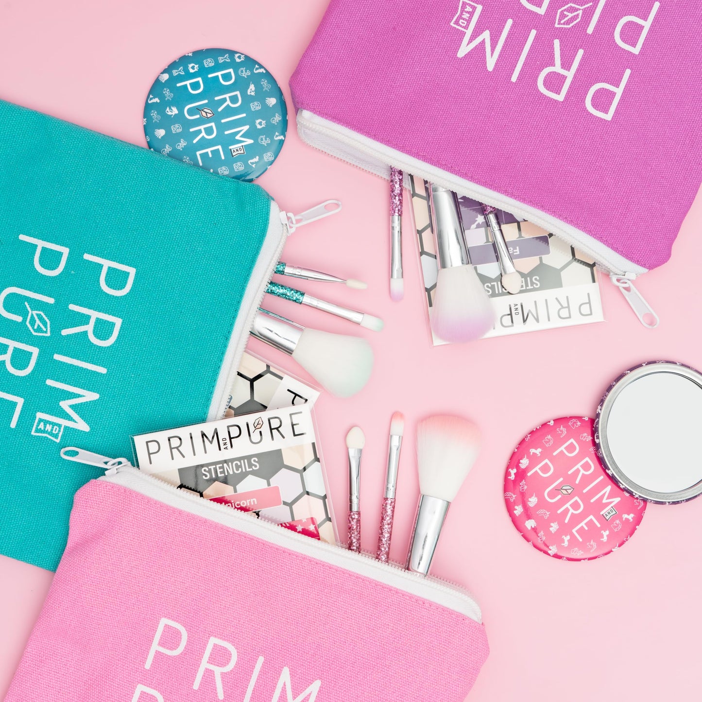 Prim and Pure Kids Makeup Gift Set – Unicorn Pink with Stencil, Bioglitter Lip Gloss, Eyeshadow & Mirror