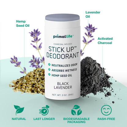 Primal Life Organics Stick Up Natural Deodorant - Bentonite Clay, Lavender | 3 oz
