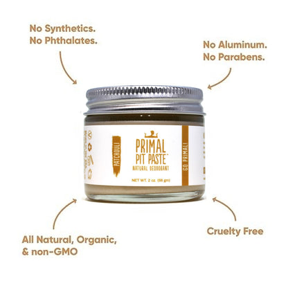 Primal Pit Paste Patchouli Aluminum-Free Deodorant | All-Day Odor Control for Women & Men | Organic Ingredients & Skin-Safe Formula