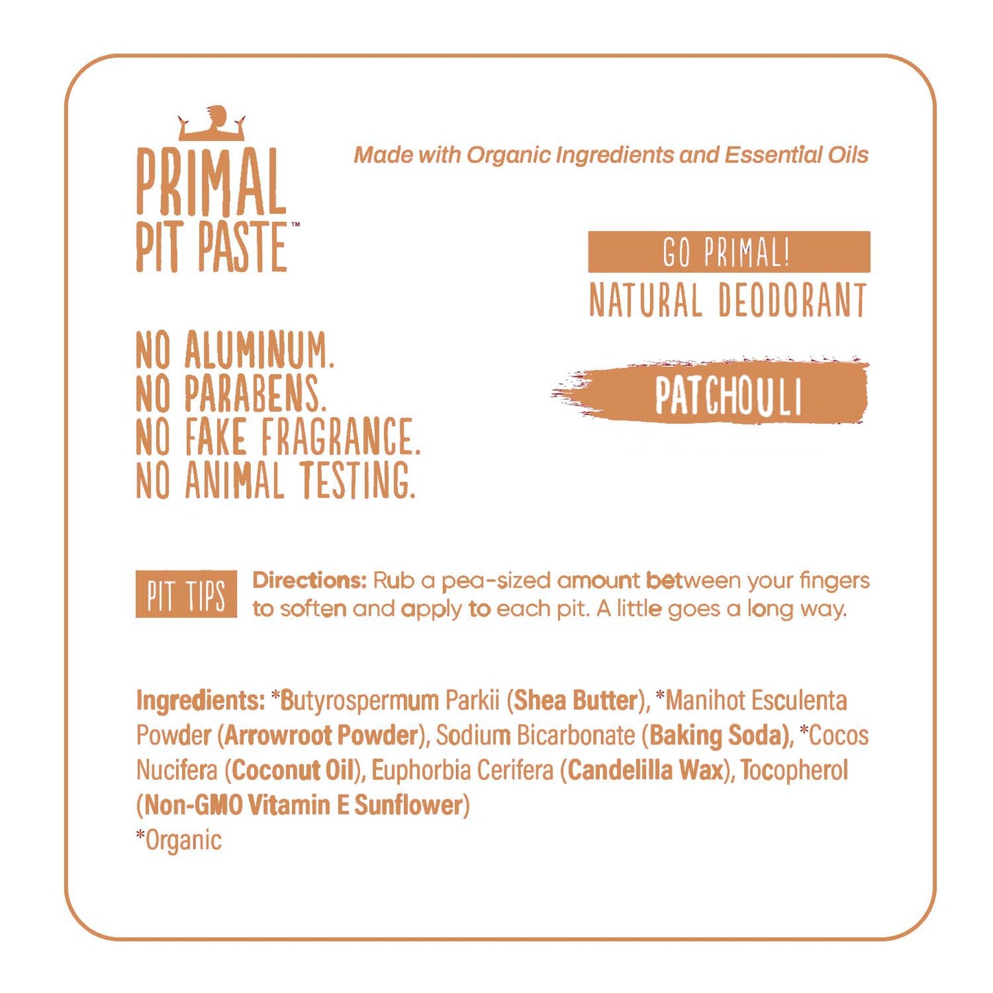 Primal Pit Paste Patchouli Aluminum-Free Deodorant | All-Day Odor Control for Women & Men | Organic Ingredients & Skin-Safe Formula
