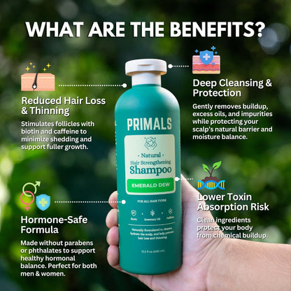 PRIMALS Hair Strengthening Shampoo – Caffeine, Biotin & Raw Honey | Natural, Sulfate-Free Formula