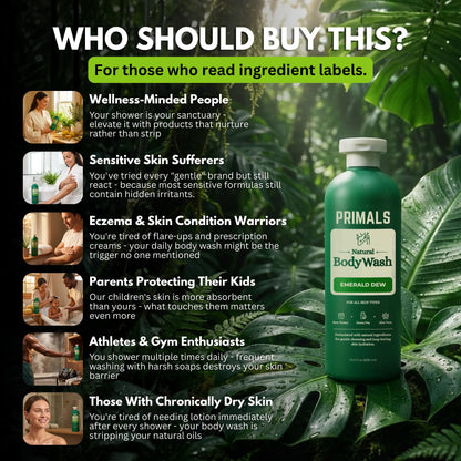 PRIMALS Natural Body Wash - Aloe Vera, Raw Honey & Green Tea | 13.5 Fl Oz