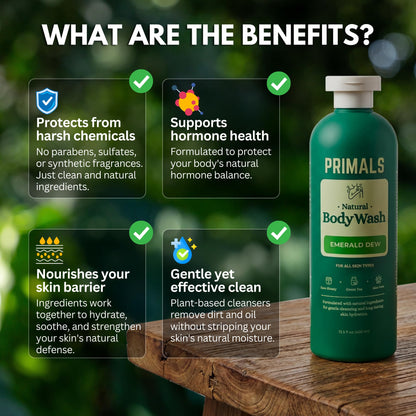 PRIMALS Natural Body Wash - Aloe Vera, Raw Honey & Green Tea | 13.5 Fl Oz
