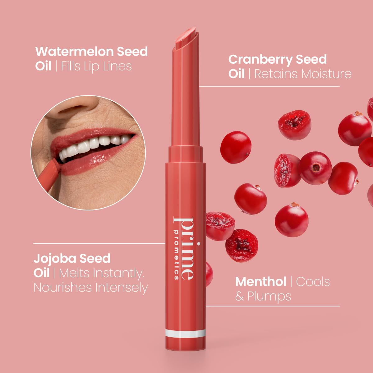 PRIME PROMETICS PrimeLip Plumping Lip Balm – 3-in-1 Lipstick, Gloss & Balm for Mature Lips | Velvet Rose
