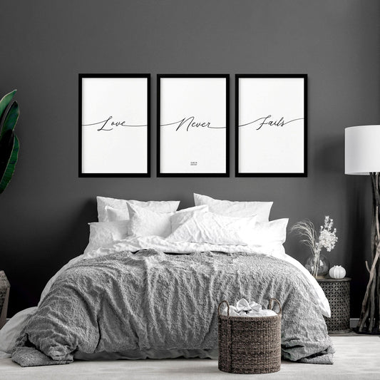 Set of 3 Bedroom Prints – Love Word Art for Walls