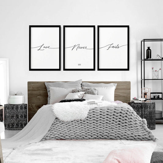 Set of 3 Bedroom Prints – Love Word Art for Walls