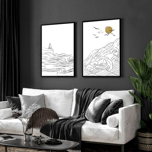 Paintings of beach | set of 2 wall art prints