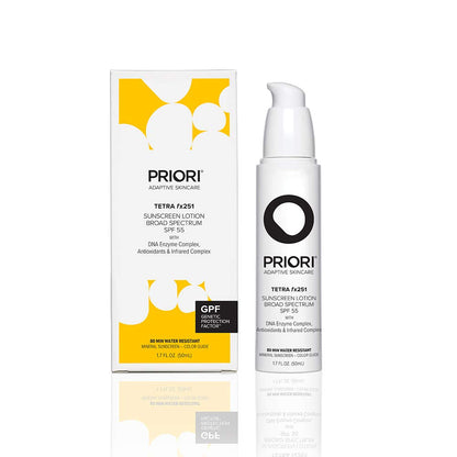 PRIORI Tetra Sunscreen Lotion SPF 55 — Universal Tint, Reef-Safe Mineral