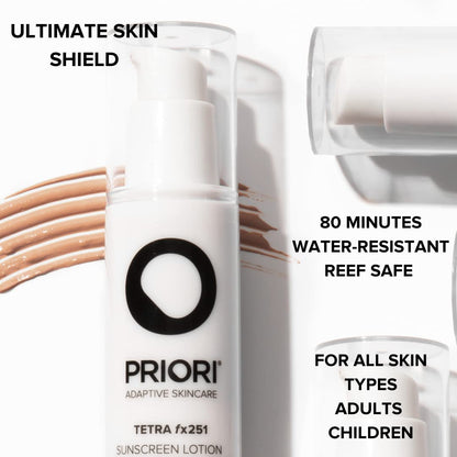 PRIORI Tetra Sunscreen Lotion SPF 55 — Universal Tint, Reef-Safe Mineral