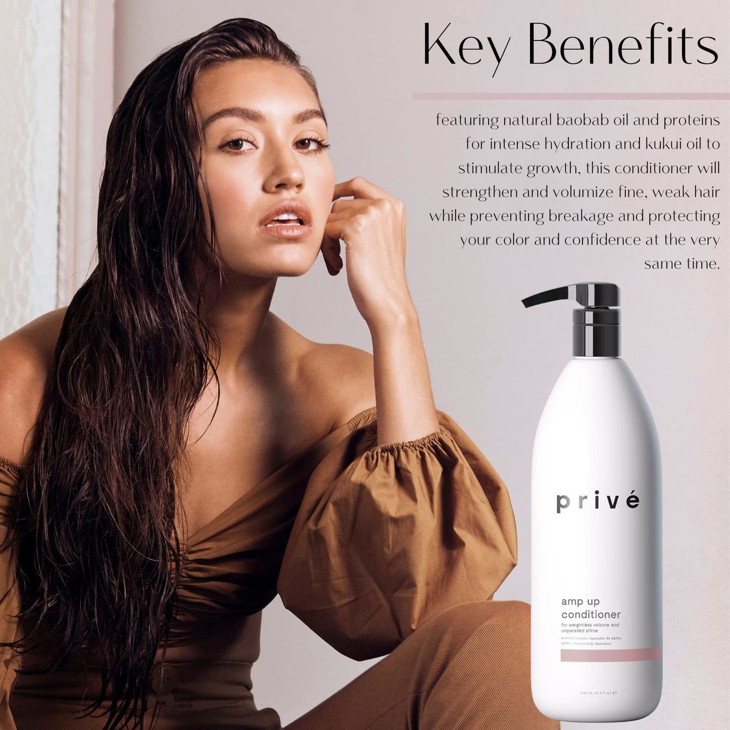 Privé Amp Up Volumizing Conditioner for Fine Hair – Sulfate-Free & Color-Safe | Vegan, 33.8 oz