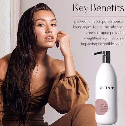 Prive Amp Up Volumizing Shampoo – Lightweight, Sulfate-Free for Fine Hair | Bamboo & Acai | 33.8 oz