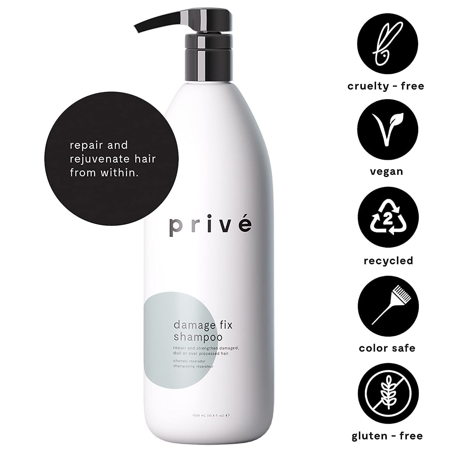 Privé Damage Fix Shampoo – Sulfate-Free Repair for Damaged Hair (33.8 oz)