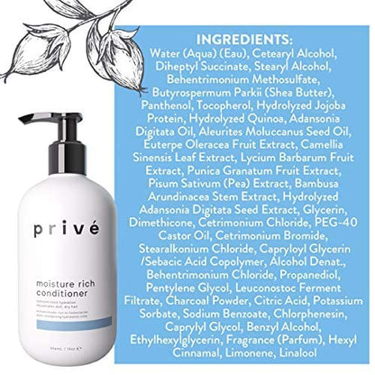 Prive Moisture Rich Conditioner — Nourishes Dry Hair, Smoothes Frizz with Organic Shea Butter (12 oz)