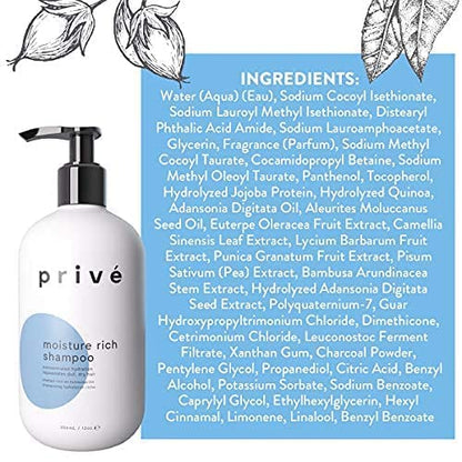 Prive Moisture Rich Shampoo - Extreme Hydration with Shea Butter | Color Safe | 12 oz