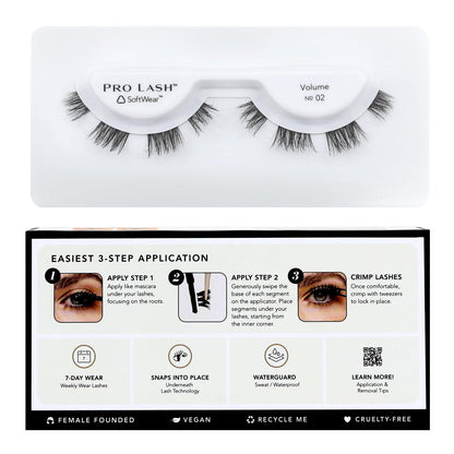 Pro Lash SoftWear No.02 Black Cluster Lashes – 7-Day Waterproof, Lightweight, Seamless Lashes | Single Set