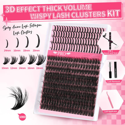 PRO LASHBEAUTY Lash Clusters with Spikes Kit - 100D 10-18mm 3D Style DIY Lashes