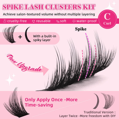 PRO LASHBEAUTY Spiky Lash Clusters Kit 100D – DIY Manga Lash Extensions at Home (8–18mm Mix)