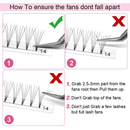 PRO LASHBEAUTY 5D Premade Volume Eyelash Extensions – Short Stem Fans, 9–20mm, 0.07–0.10 Curl