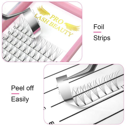 PRO LASHBEAUTY Premade Fans Eyelash Extensions 4D-D-0.10 | Short Stem, 9–20 mm