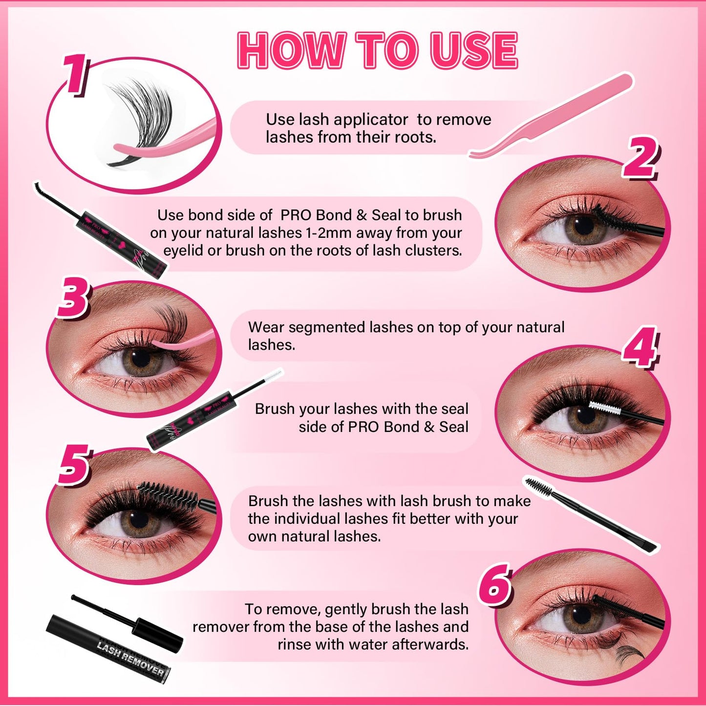 PRO LASHBEAUTY Lash Clusters Kit 3D Spiky Wispy – DIY Lash Extensions with Bond & Seal