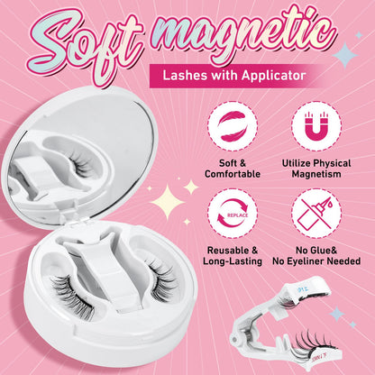 PRO LASHBEAUTY Frisky Magnetic Lashes – Glue-Free, Quick 3s Application with Applicator, Reusable & Waterproof