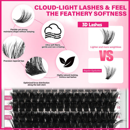 PRO LASHBEAUTY Lash Clusters Kit – 3D DIY Eyelash Extensions with Bond & Seal (80D+100D Mix)