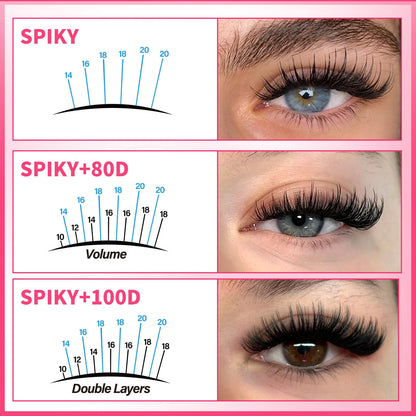 PRO LASHBEAUTY Lash Clusters Kit 80D+100D Spikes 3D Style — DIY Home Lashes with Bond, Seal, Remover & Tweezers