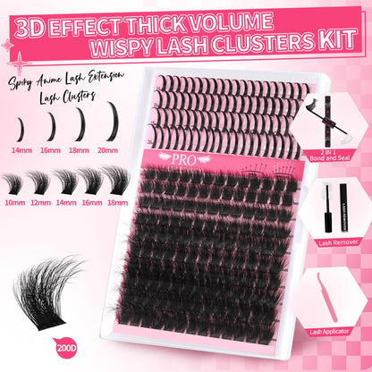 PRO LASHBEAUTY Lash Clusters Kit 3D Spiky Wispy – DIY Lash Extensions with Bond & Seal