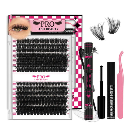 PRO LASHBEAUTY Lash Clusters Kit – 3D DIY Eyelash Extensions with Bond & Seal (80D+100D Mix)