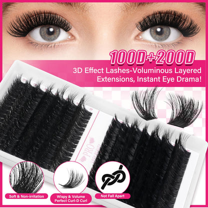 PRO LASHBEAUTY Lash Clusters Kit 3D Style DIY Lash Extension Kit with Bond & Seal – Easy Home Application