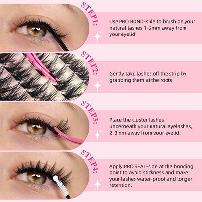 PRO LASHBEAUTY Spiky Lash Clusters Kit 80D-200D | DIY Manga Lash Extensions at Home (8-18mm Mix)