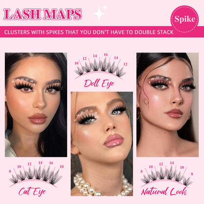 PRO LASHBEAUTY Manga Lash Clusters Kit 80D-100D-200D + Spikes | DIY Lash Extensions at Home