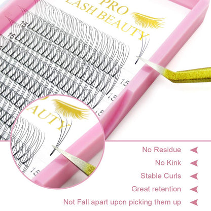 PRO LASHBEAUTY Premade Volume Eyelash Extensions 3D-0.07 | 9-20mm C/D Curl Premade Fans