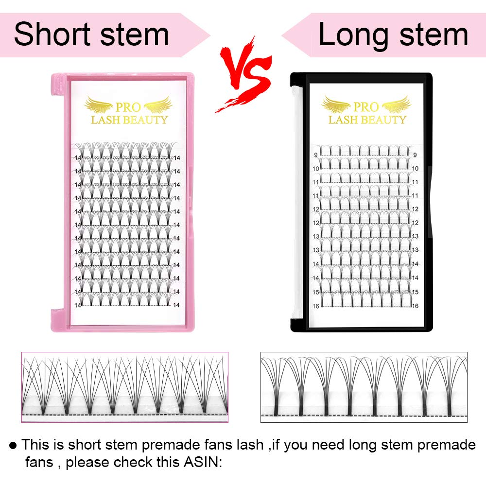 PRO LASHBEAUTY Premade Fans 6D-C-0.07 | Short Stem Volume Lash Extensions 9-15mm Mix