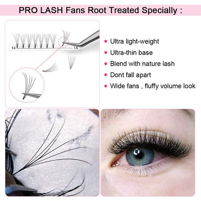 PRO LASHBEAUTY Premade Fans Eyelash Extensions – Short Stem 5D-C, 0.10, 17mm
