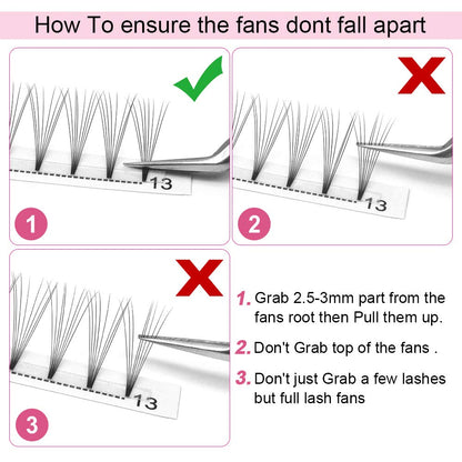 PRO LASHBEAUTY Premade Volume Eyelash Extensions – Short Stem Fans 8D-C 0.07/0.10 (9–20mm)