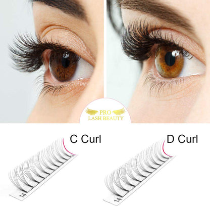 PRO LASHBEAUTY Premade Fans Eyelash Extensions – 7D Volume, Short Stem, C/D Curl, 9–20mm
