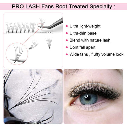 PRO LASHBEAUTY Premade Fans 6D-C-0.07 | Short Stem Volume Lash Extensions 9-15mm Mix
