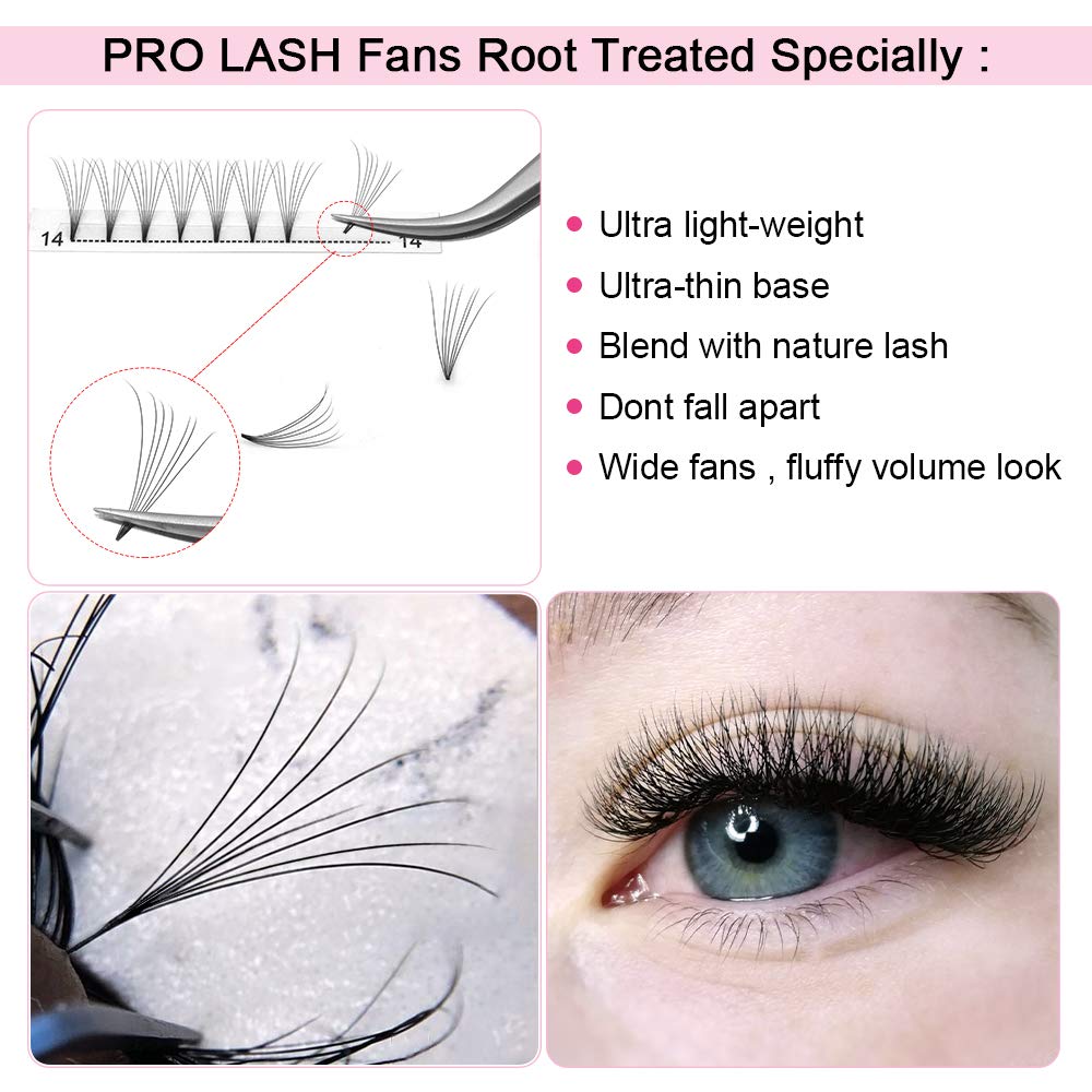PRO LASHBEAUTY Premade Fans Eyelash Extensions 7D-D-0.07 17mm Short Stem Volume Lashes