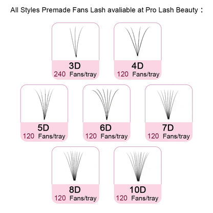 PRO LASHBEAUTY Premade Fans Eyelash Extensions – 7D Volume, Short Stem, C/D Curl, 9–20mm