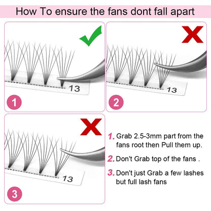 PRO LASHBEAUTY Premade Fans Eyelash Extensions 6D-C-0.10 18mm Short Stem