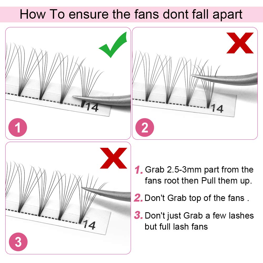 PRO LASHBEAUTY Premade Fans Eyelash Extensions 7D-D-0.07 17mm Short Stem Volume Lashes