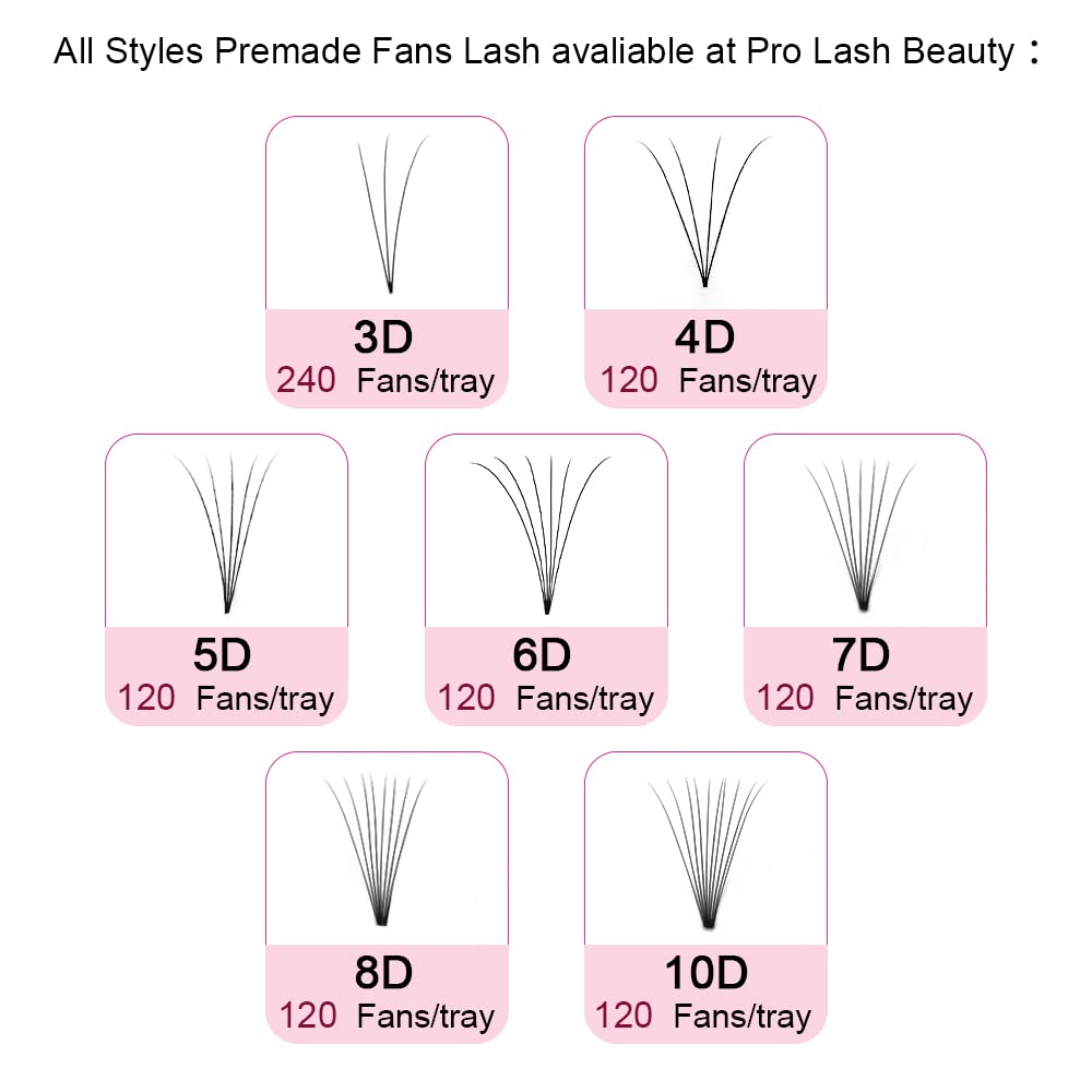 PRO LASHBEAUTY Premade Volume Eyelash Extensions 8D-C-0.07 | 9–20 mm Short Stem Fans